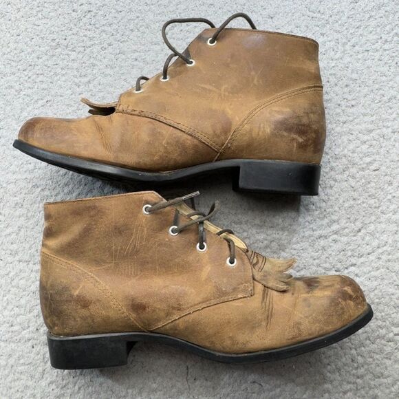 Ariat Boots Womens 8.5 Tan Ankle Leather Kiltie Western‎ Lace Up Roper Cowgirl - Picture 4 of 16